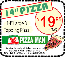 Pizza Man 3 Topping Pizza Coupon